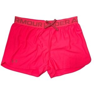 Under Armour Womens HeatGear Athletic‎ Shorts Pink Logo Waistband NEW